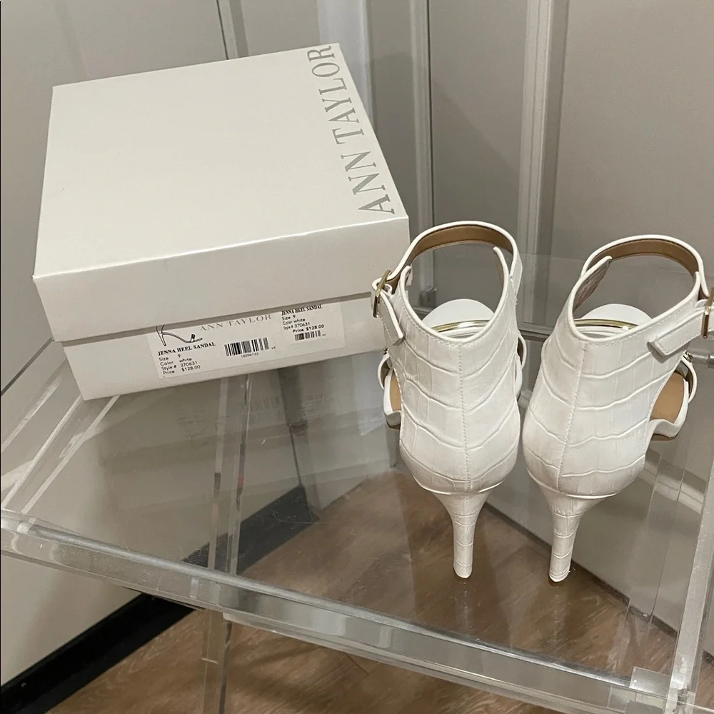 Ann Taylor Jenna White and Gold Heeled Sandals